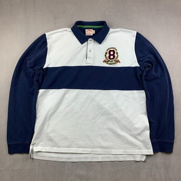 Brooks Brothers Mens Shirt XL White Blue Colorblock Rugby Polo Long Sleeve Crest - Picture 1 of 12